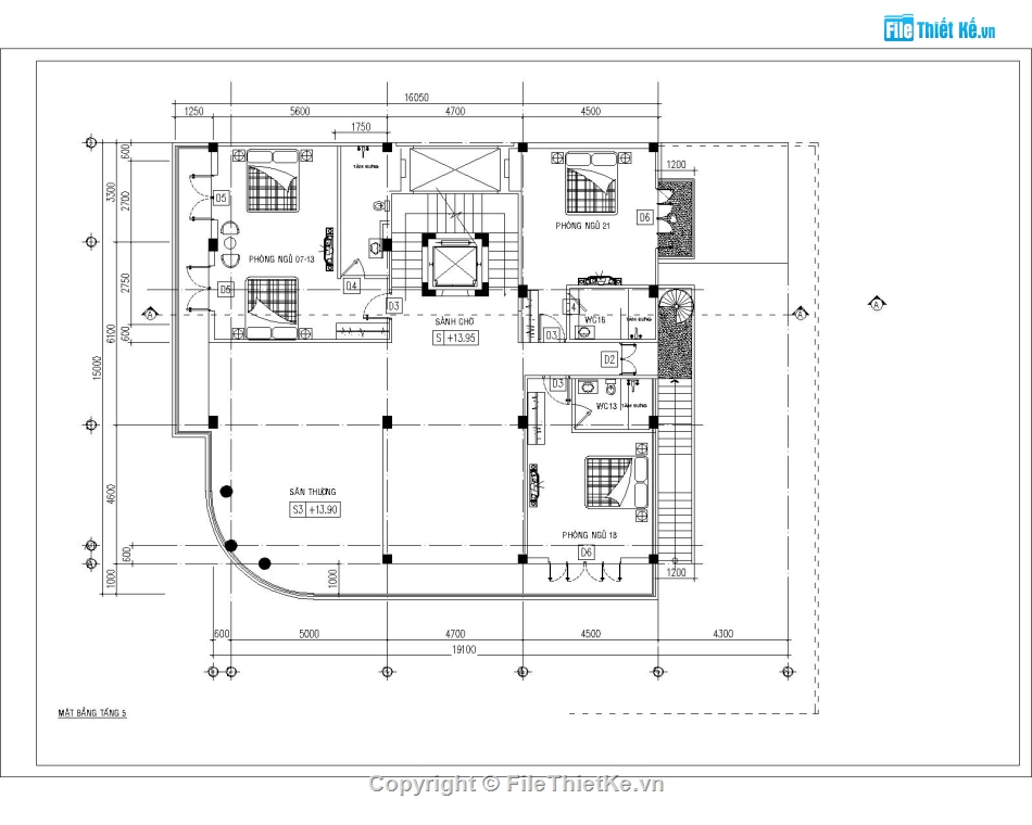 thiết kế khách sạn,Hồ sơ thiết kế,bản vẽ khách sạn,khách sạn 5 tầng,file cad khách sạn 5 tầng